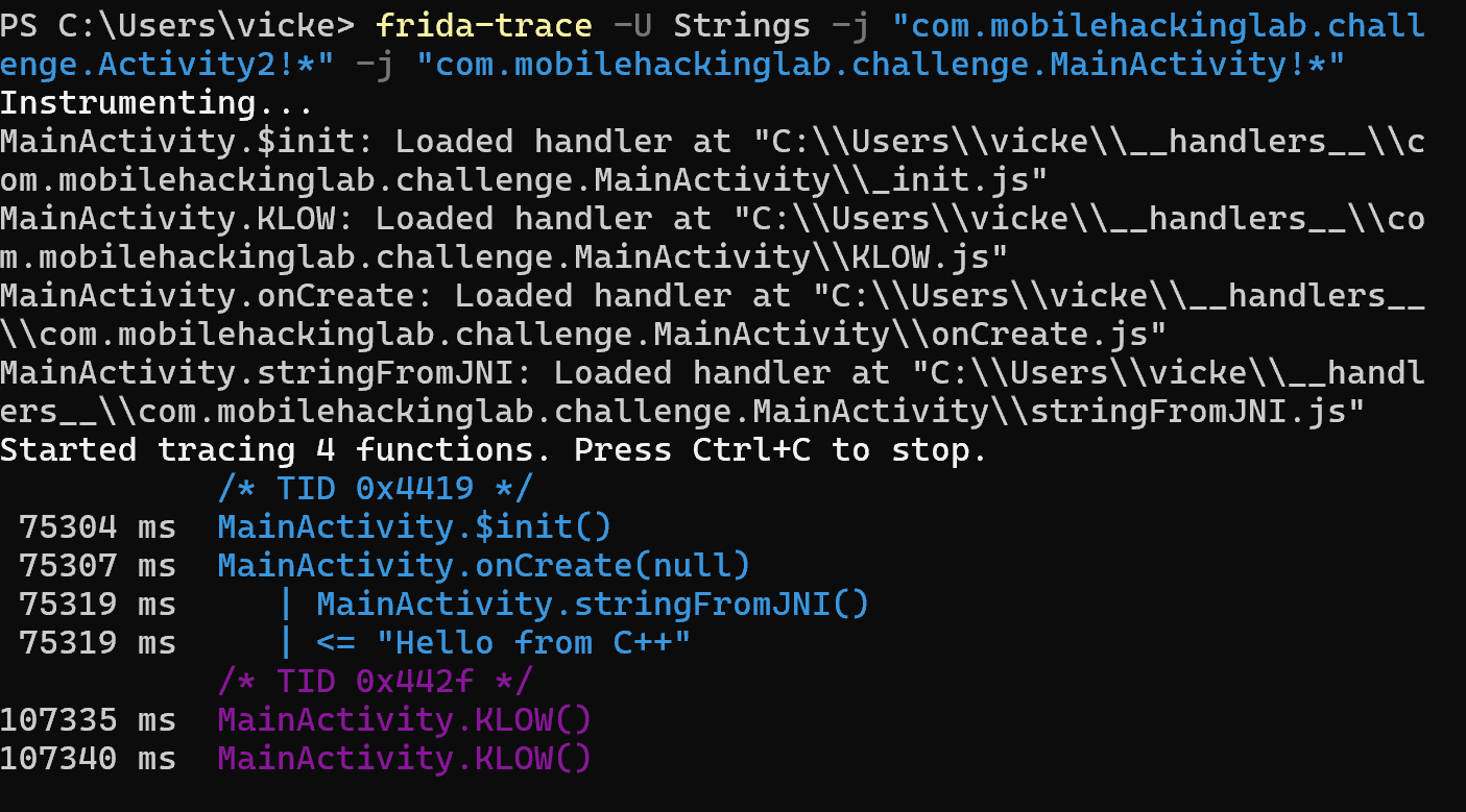 Frida-trace MainActivity