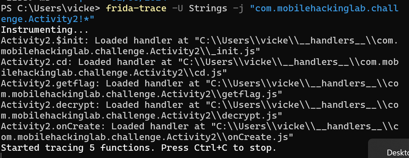 Frida-trace Activity2 Success